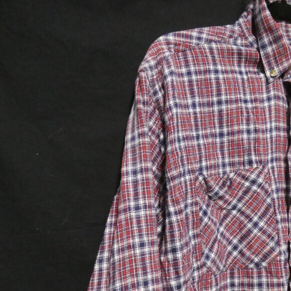 CROCODILE | large | 100% Cotton | Plaid Button-Up Front Casual Shirt | 2 Pockets - Picture 3 of 16